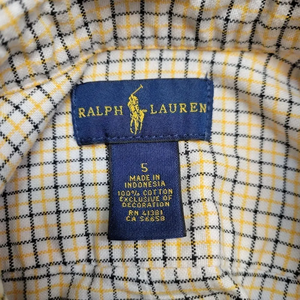 Ralph Lauren Boys Yellow Plaid Button-Down Shirt  Classic Long Sleeve